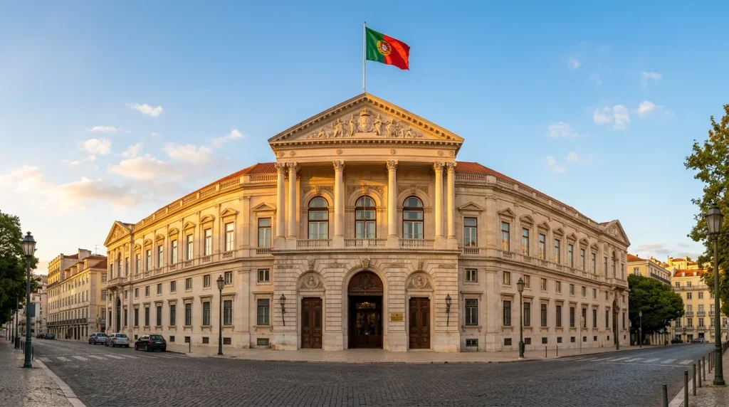 Edifício institucional em Lisboa com o logótipo do regulador de jogo português